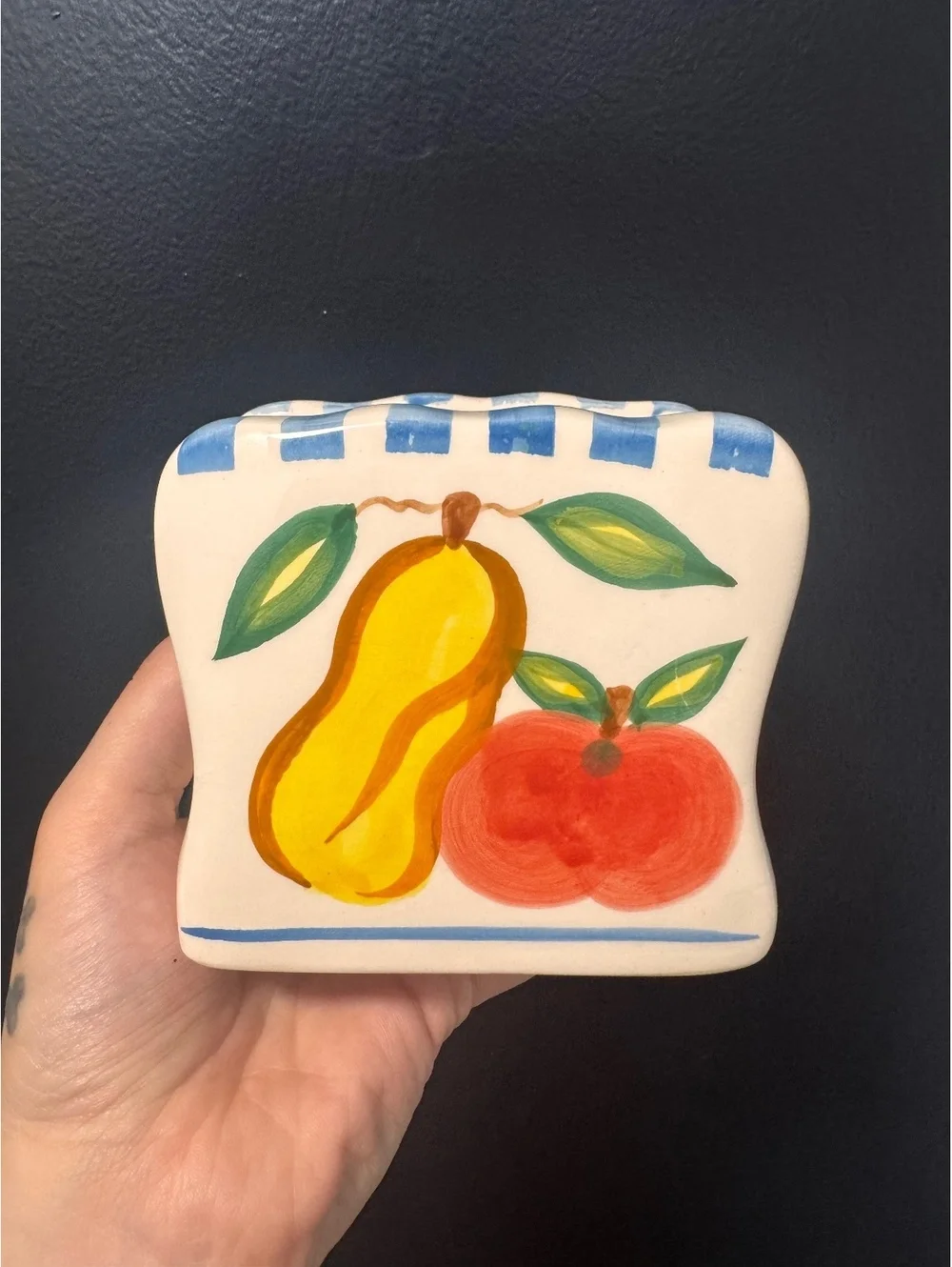 Hand-Painted Ceramic Napkin Holder and Salt & Pepper Shakers with Fruit Motif